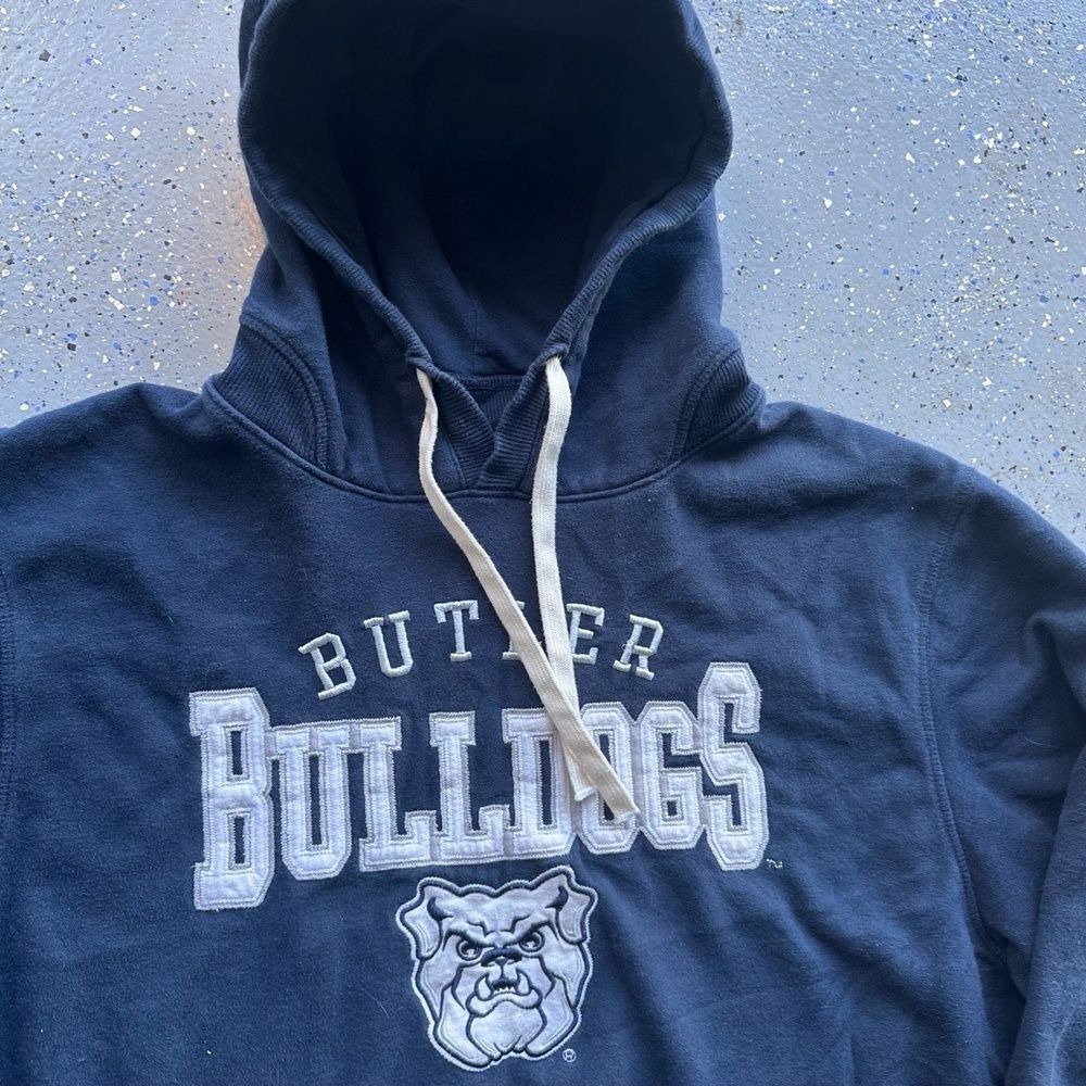 VTG Butler Bulldogs Hoodie XL Navy Blue Pullover Mascot Graphic Fan Gear - Picture 3 of 6